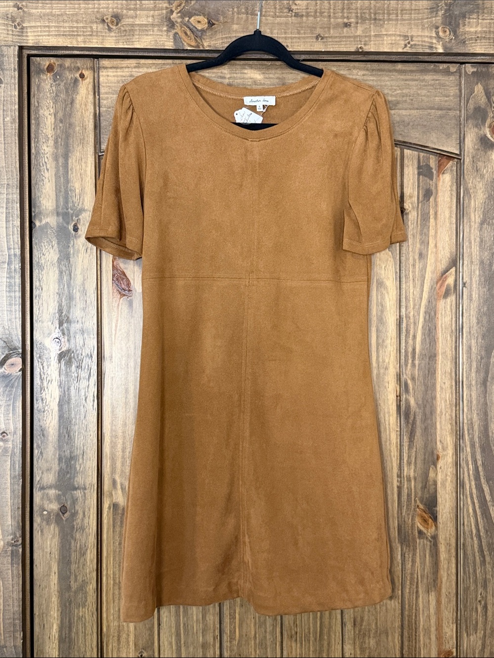 Another Love Camel Suede-Effect Short Sleeve Shift Dress